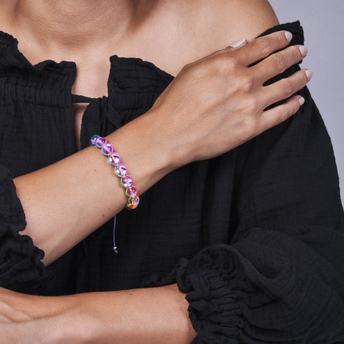Neonspektrum | Regenbogen-Supernova | Silber | Charmballa-Armband aus Galaxieglas
